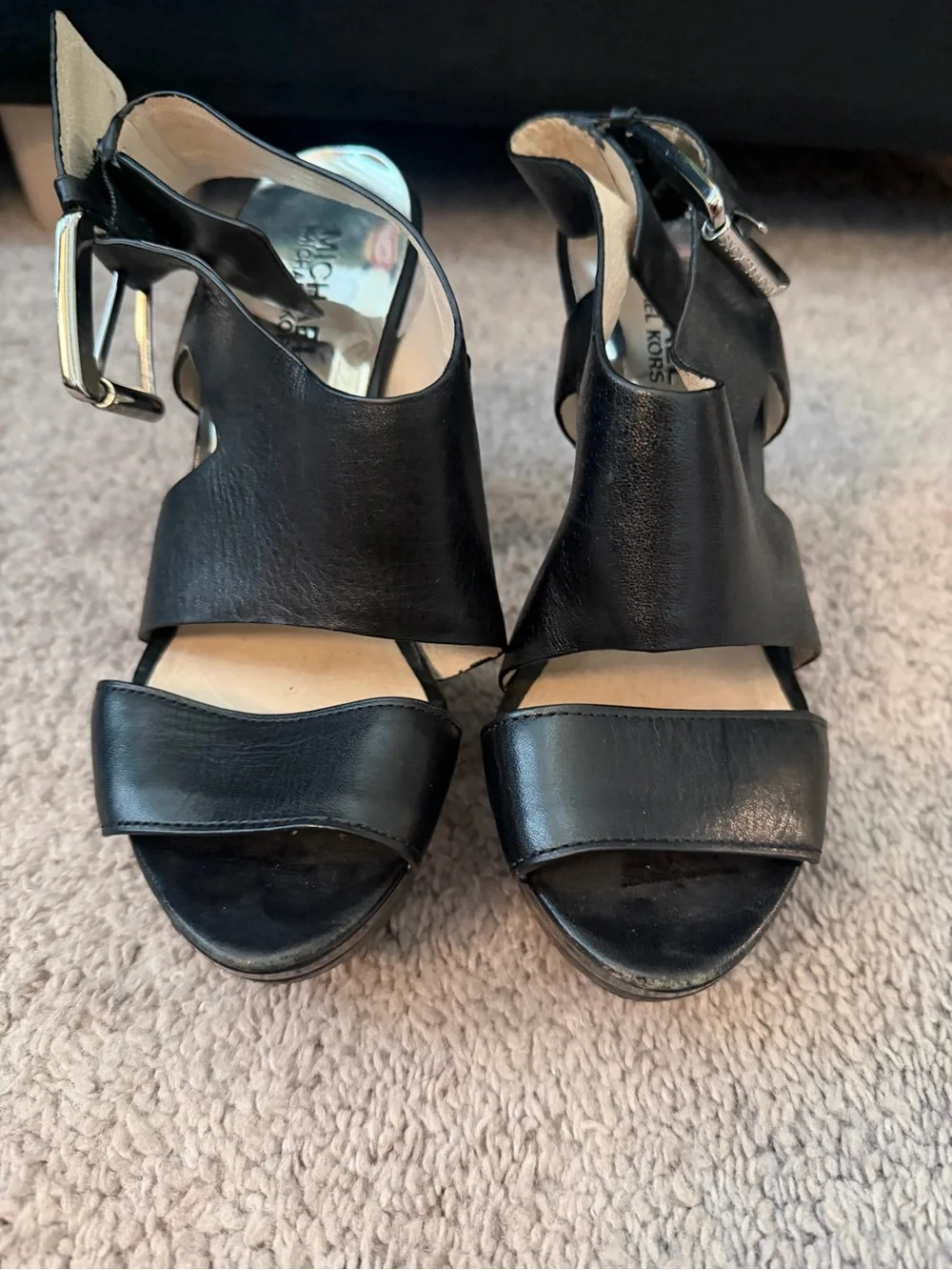 Michael Kors Black Leather Platform Heels | Size 5
